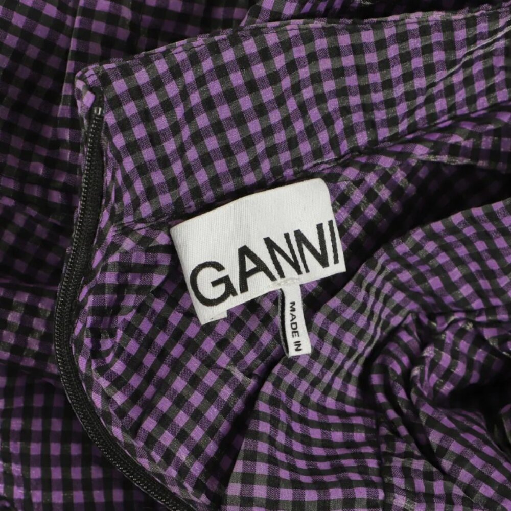 Ganni Ruched Gingham Seersucker Mini Dress